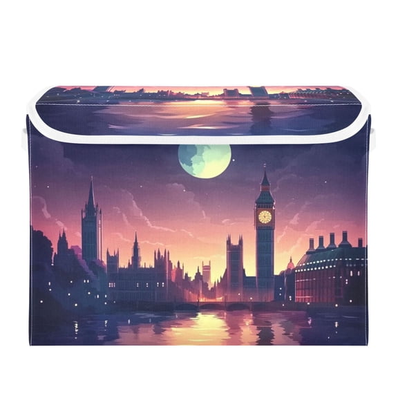 Moonlight City View Large Storage Bins with Linen Collapsible Lid Storage Box 16.7 x 12.6 x 11.8in