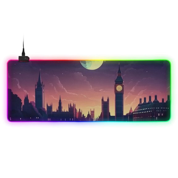 Moonlight City View RGB Gaming Mouse Pad Large Keyboard Mat Rubber Base 13 Light Modes