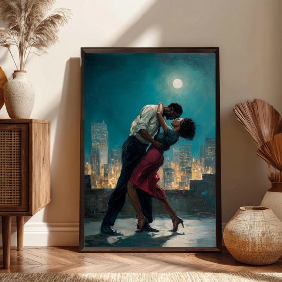 Moonlight Dance Art Print Romantic Black Love Night Sky