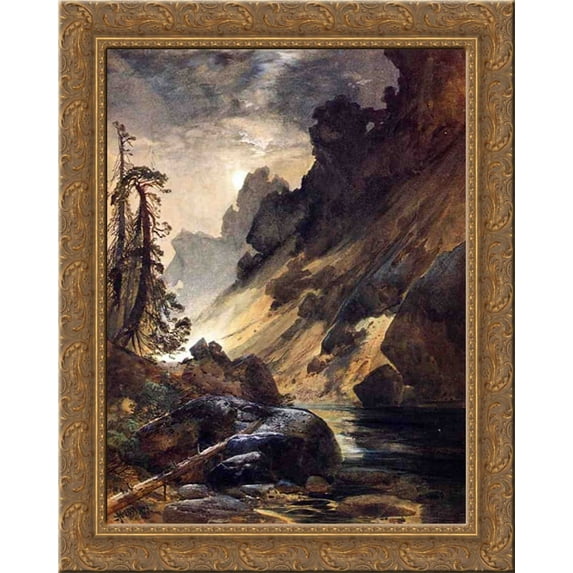 Moonlight, Devil's Den 20x24 Gold Ornate Wood Framed Canvas Art by Moran, Thomas