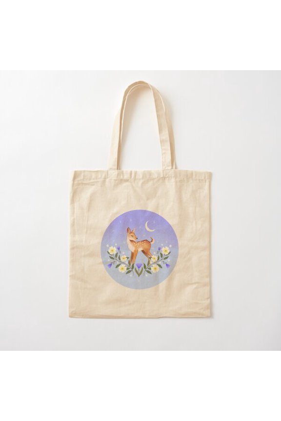 Moonlight Fawn Canvas Tote Bags, Reusable Shopping Bag