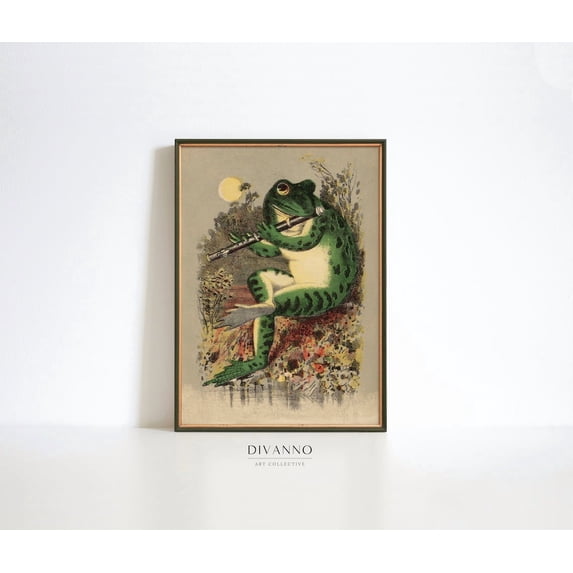 Moonlight Frog Flute Vintage Poster, Stretched Size 8x12