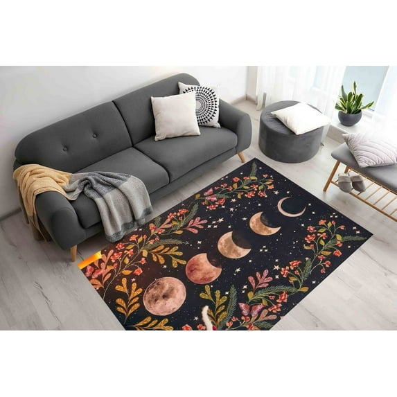 Moonlight Garden Rug, Moon Rugs, Floral Rug, Modern Rug, Accent Rug, Corridor Rug, Gift For The Home, Boho Rug, Large Rug, Luxury Rug, 3.3'x6.5' - 100x200 cm