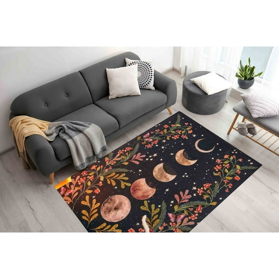 Moonlight Garden Rug, Moon Rugs, Floral Rug, Modern Rug, Accent Rug, Corridor Rug, Gift For The Home, Boho Rug, Large Rug, Luxury Rug, 3.3'x6.5' - 100x200 cm