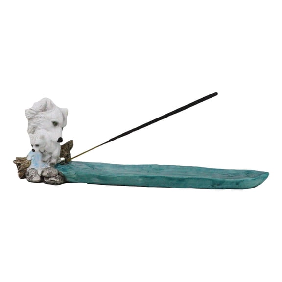 Moonlight Ghost Snow White Wolf Mother With Baby Pup Incense Burner Figurine
