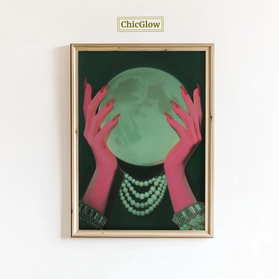 Moonlight Hands Wall Art – Feminine Mystical Poster, Glam Witch Aesthetic Print, Unframed Canvas Size 16x24