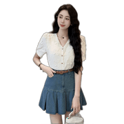 Moonlight Handwriting Gentle Style Age-Reducing Three-Dimensional Embroidered Short-Sleeved Slimming Shirt For Women