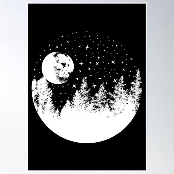 Moonlight In Forest Poster Wall Art, Modern Wall Decor, 8x12 UNFRAMED
