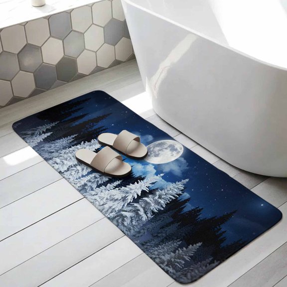 Moonlight Landscapes Bathroom Runner Rugs Non Slip Washable Absorbent Narrow Long Bath Mat Winter Christmas Trees Forest Runner Rugs for Kitchen Hallway Bedroom Laundry Study Room 19.7"x63"