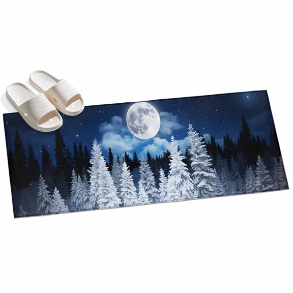 Moonlight Landscapes Hallway Runner Rug 2x6 Washable Non Slip Kitchen Runner Rug for Bedside Bathroom Winter Christmas Trees Forest Indoor Floor Carpet Area Rugs for Living Room Bedroom Office