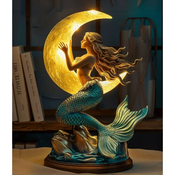 Moonlight Mermaid Night Light 8 Inch Vintage Base Design Night Light Bedroom Night Light with Mermaids Lamp for Bedroom Hotel Restaurant Decorative