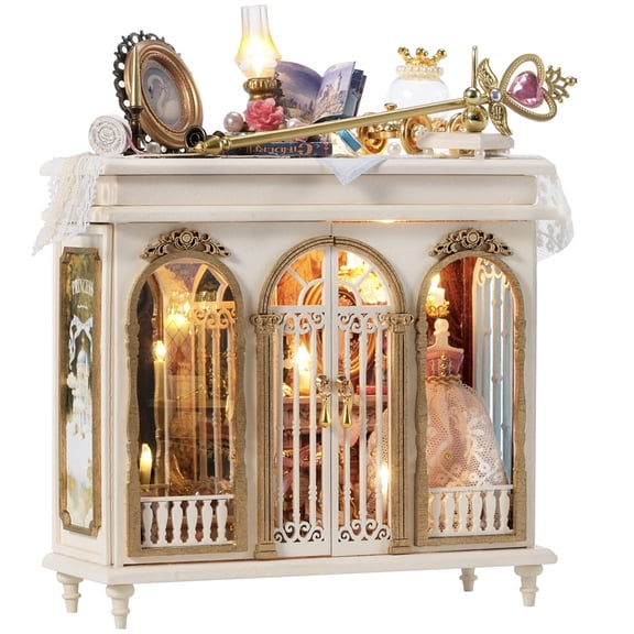 Moonlight Mirage DIY Miniature House Kit, Vintage European Castle Model Assembly Building Set With LED Display Decor For Collectors