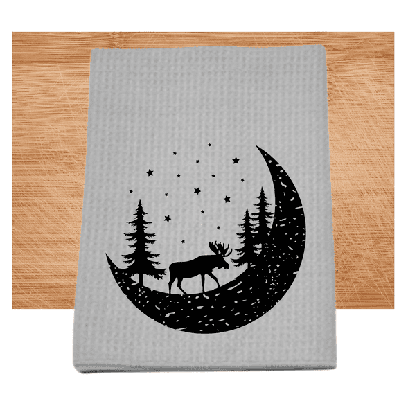 Moonlight Moose Gray Dish Towel 16x24 Rustic Kitchen Decor
