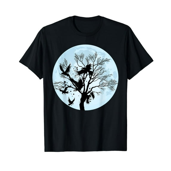 Moonlight Night Black Crow Forest Animal Bird Raven T-Shirt