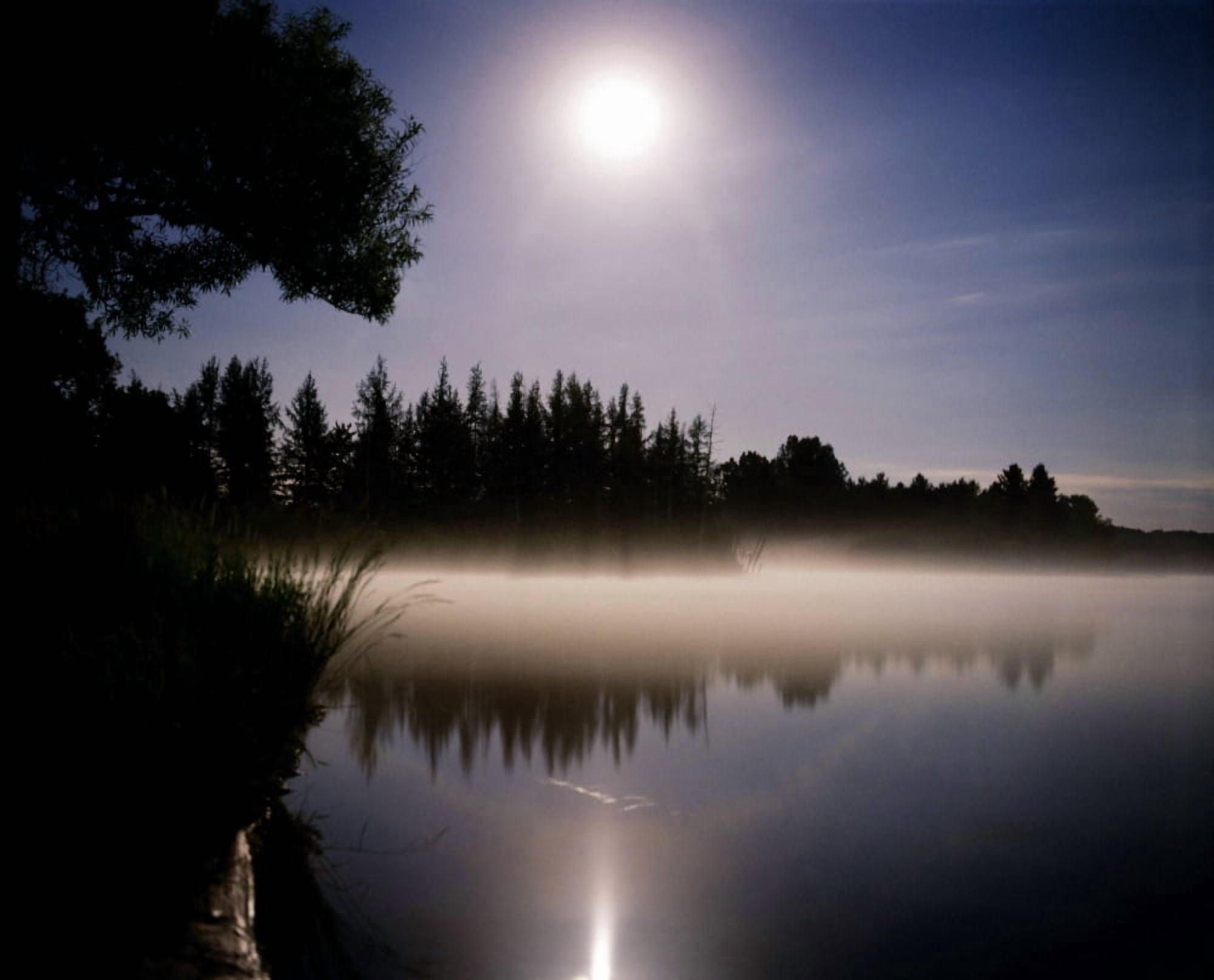 Moonlight On Misty Lake Canvas Art - David Chapman Design Pics (16 x 13)