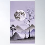 Moonlight Over Sakura Hills | Japanese Zen Landscape Poster Wall Art, Modern Wall Decor, 8x12 UNFRAMED