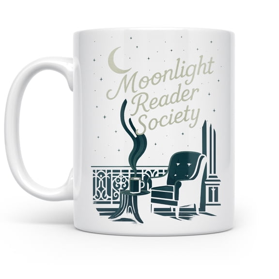 Moonlight Reader Society 11 oz Coffee Mug - Perfect for Cozy Night Reading White Ceramic Gift