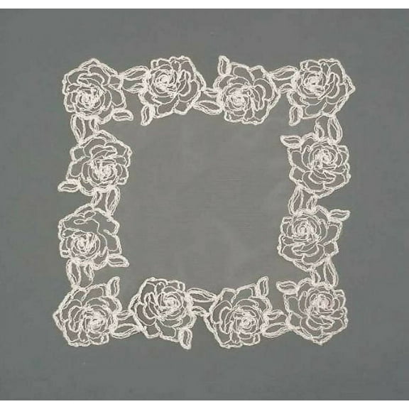 Moonlight Rose Embroidered Table Runner Set – White Polyester Lace Table Cover for Dining, Coffee & Bistro Tables by Elegant Home