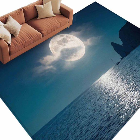 Moonlight Sea Night Area Rugs Collection 8'x10', Abstract Modern Art Ocean Cloud Non Slip Indoor Rectangle Throw Runner Rug Floor Mat Carpet for Living Room Dining Table Bedroom Nursery