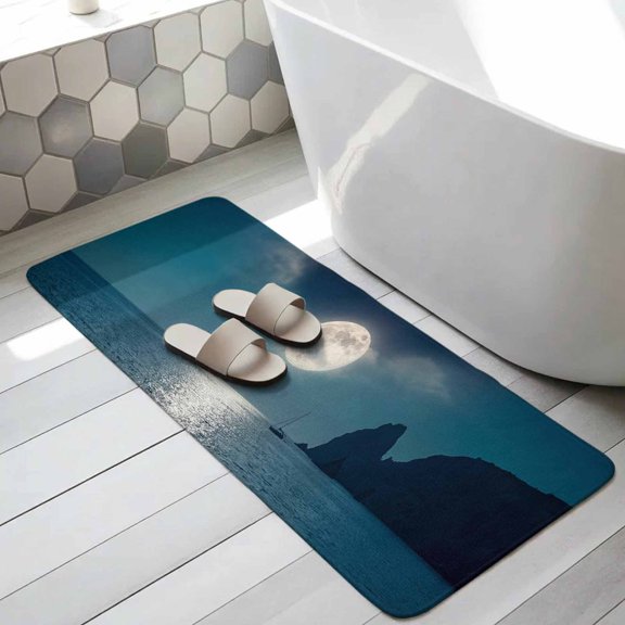 Moonlight Sea Night Bathroom Runner Rugs Non Slip Washable Absorbent Narrow Long Bath Mat Abstract Modern Art Ocean Cloud Runner Rugs for Kitchen Hallway Bedroom Laundry Study Room 15.7"x47.2"