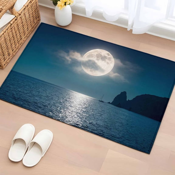 Moonlight Sea Night Entryway Rug 2'x3' Non Slip Front Door Mats, Abstract Modern Art Ocean Cloud Entrance Rugs Indoor Outdoor Carpet, Washable Floor Mats Small Area Rug for Bedroom Kitchen