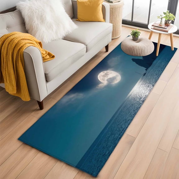 Moonlight Sea Night Kitchen Runner Rug 2x6 Washable Runners for Hallway Non Slip Abstract Modern Art Ocean Cloud Large Area Rug Indoor Floor Carpet for Bathroom Laundry Entryway Bedroom Living Room