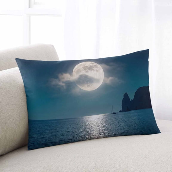 Moonlight Sea Night Throw Pillow Covers, Abstract Modern Art Ocean Cloud Soft Breathable Pillow Cases with Invisible Zipper for Sleeping, Toddler Pillowcases for Couch Bed Sofa Chair 12x20 Inches