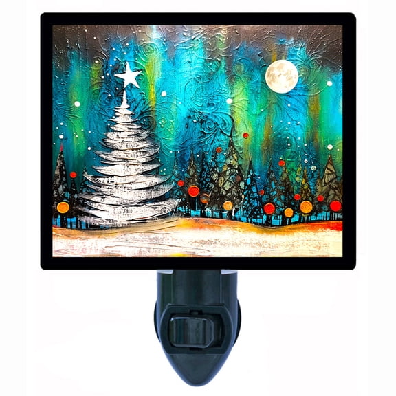 Moonlight Serenity Night Light Northern Lights Winter Forest with Christmas Tree Holiday Dcor and Free Switchable Insert
