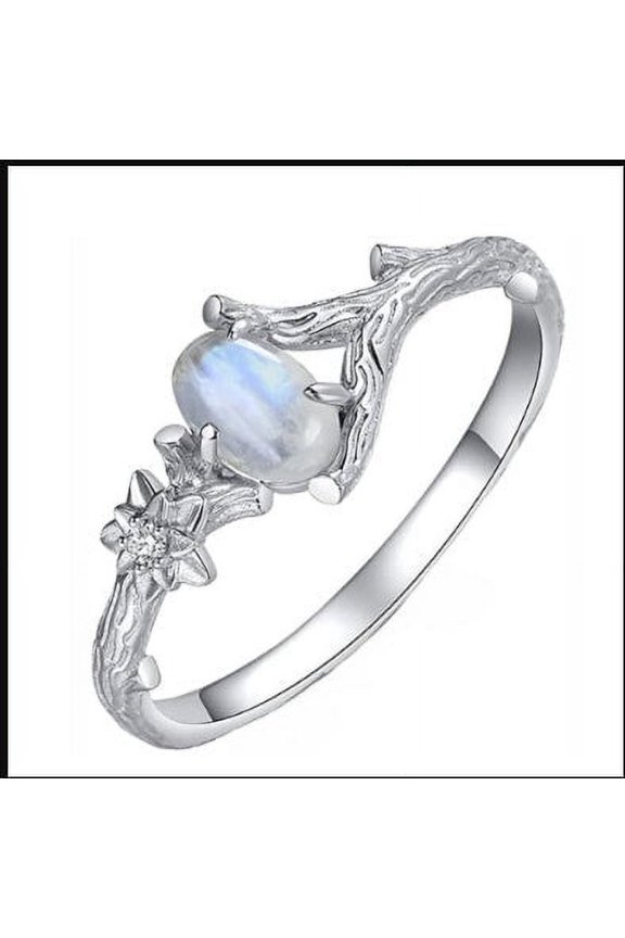 Moonlight Stone Ring Gold Plated Alloy Ring with Artificial Gemstones Vintage Silver Ancient Tree Design Fashion