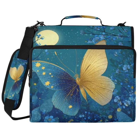 Moonlight Wings Printed Zipper Binder with Handle&Shoulder Strap 2 inch 3 Ring 500+300 Sheet Capacity File Folder Organizer