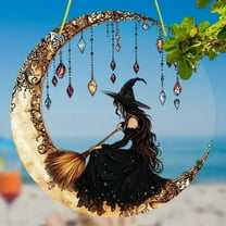 Moonlight Witch Light Catcher Acrylic Window Ornament, 1 Pack 8x8 Inch Acrylic Suncatcher UV-Proof & Fade-Resistant Gift-Boxed for Housewarming & Gothic Room Halloween Gift