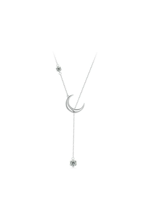 Moonlight Y-Chain Necklace - 925 Silver Adjustable Chain Delicate Pendant Jewelry for Women