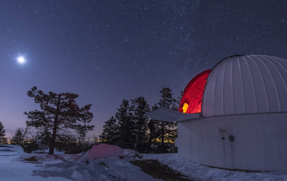 Moonlight illuminates the Schulman telescope on Mount Lemmon Canvas Art - John DavisStocktrek Images (36 x 23)