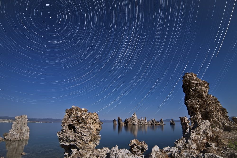 Moonlight illuminates the tufa formations at Mono Lake California Canvas Art - Dan BarrStocktrek Images (35 x 23)