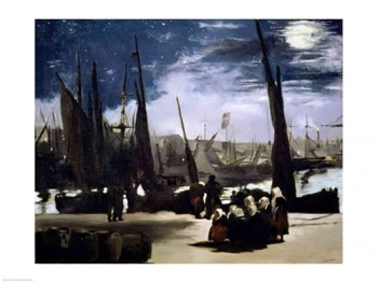 Moonlight on Boulogne Harbour 1868 Canvas Art - Edouard Manet (24 x 18)