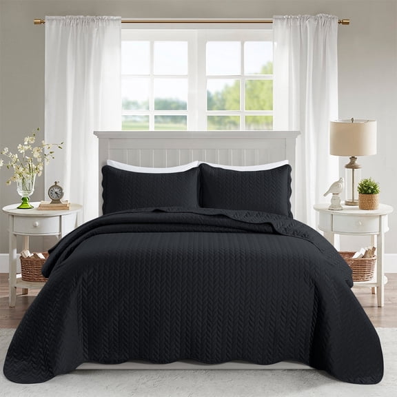 Moonlight20015 Twin Quilt Set Reversible Lightweight Bedspread with 1 Shams All-Season Comfort in Black