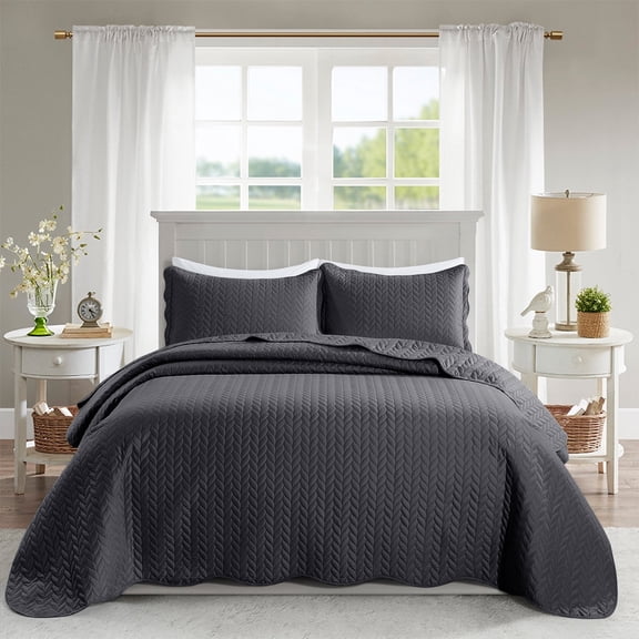 Moonlight20015 Twin Quilt Set Reversible Lightweight Bedspread with 1 Shams All-Season Comfort in Charcoal