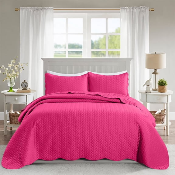 Moonlight20015 Twin Quilt Set Reversible Lightweight Bedspread with 1 Shams All-Season Comfort in Pink