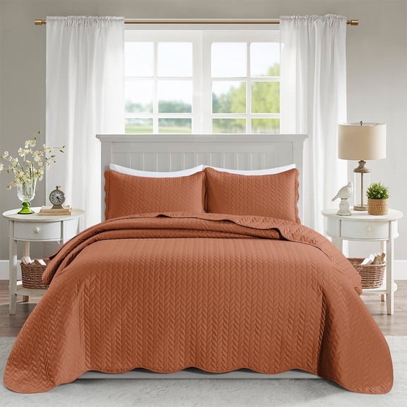 Moonlight20015 Twin Quilt Set Reversible Lightweight Bedspread with 1 Shams All-Season Comfort in Rust