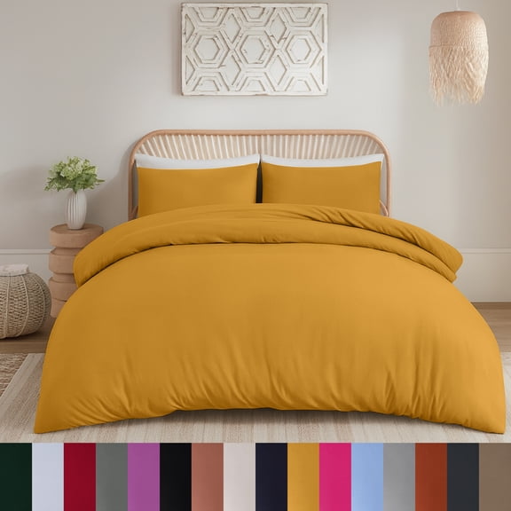 Moonlight20015 2 PC Duvet Cover Set Twin Size Plain Button Closer Soft Brushed Microfiber Ochre Color 68 x 90 Inches