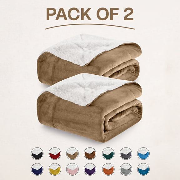 Moonlight20015 2-Pack King Size Sherpa Fleece Blankets – Reversible Plush Microfiber Bedding, Soft Warm Lightweight 410 GSM, 90 x 108 Inches, Camel