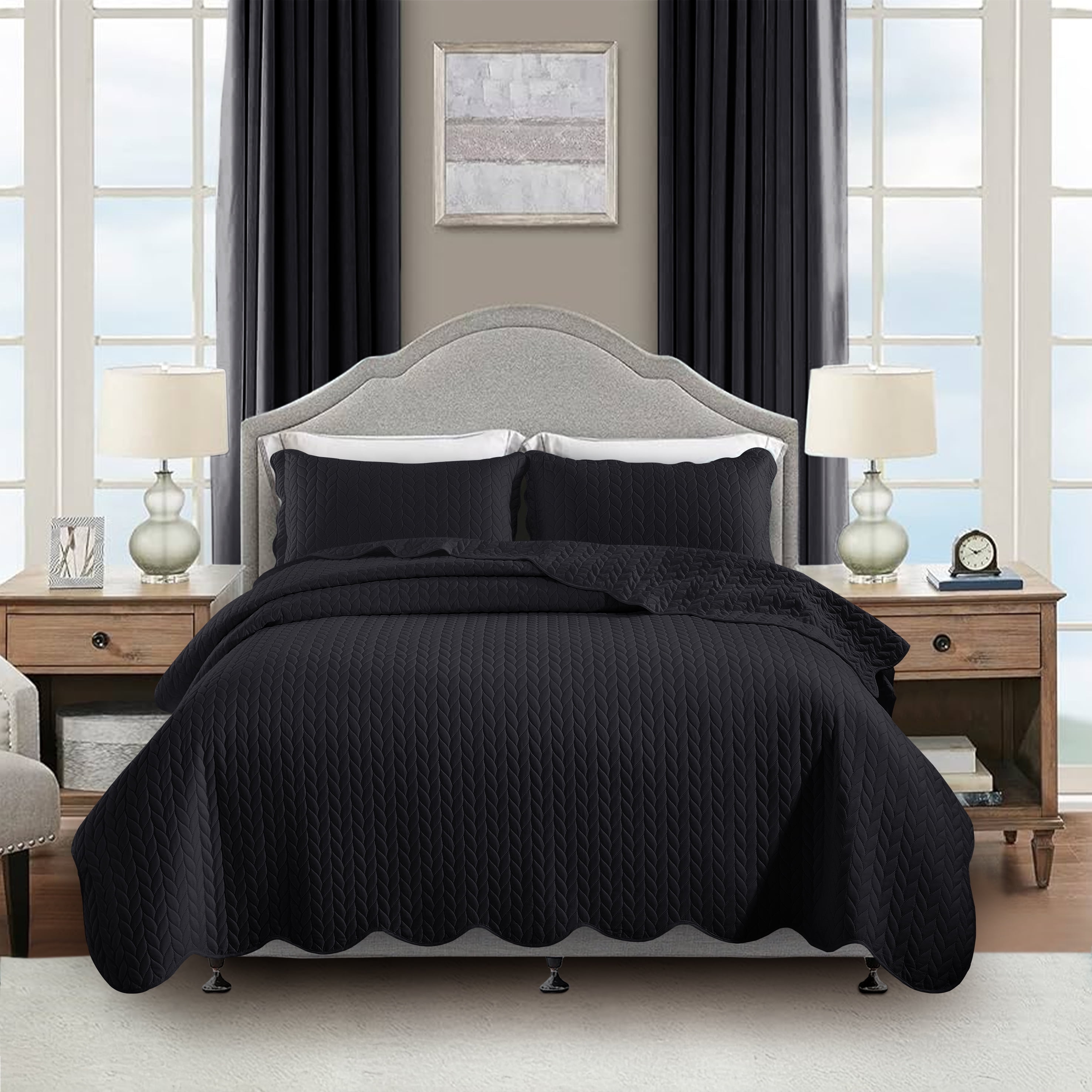 Moonlight20015 2 Piece Quilt Set Lightweight Ultrasoft Microfiber Bedding Black Color Twin