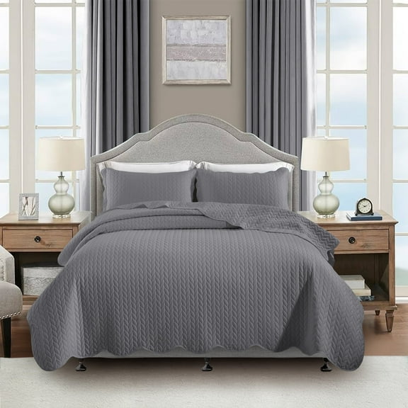Moonlight20015 2 Piece Quilt Set Lightweight Ultrasoft Microfiber Bedding Gray Color Twin