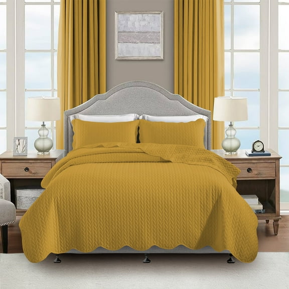 Moonlight20015 2 Piece Quilt Set Lightweight Ultrasoft Microfiber Bedding Ochre Color Twin