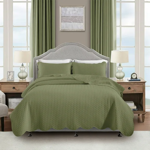 Moonlight20015 2 Piece Quilt Set Lightweight Ultrasoft Microfiber Bedding Olive Green Color Twin