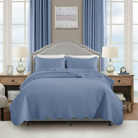 Moonlight20015 2 Piece Quilt Set Lightweight Ultrasoft Microfiber Bedding Washed Blue Color Twin