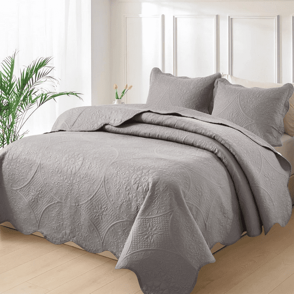 Moonlight20015 2 Piece Bedspread Quilt Set Ultrasonic Lightweight Microfiber Floral Pattern Silver Twin