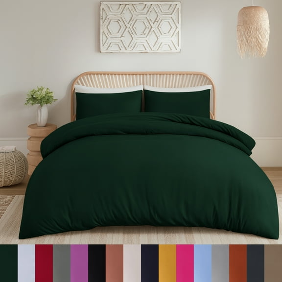 Moonlight20015 3 PC Duvet Cover Set Queen Size Plain Button Closer Soft Brushed Microfiber Emerald-Green Color 90 x 90 Inches