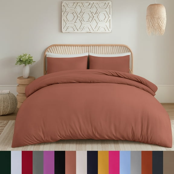 Moonlight20015 3 PC Duvet Cover Set Queen Size Plain Button Closer Soft Brushed Microfiber Peach Color 90 x 90 Inches