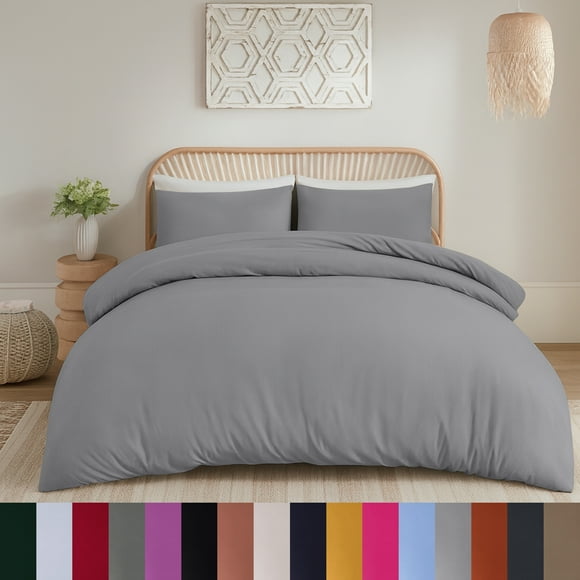 Moonlight20015 3 PC Duvet Cover Set Queen Size Plain Button Closer Soft Brushed Microfiber Silver Color 90 x 90 Inches